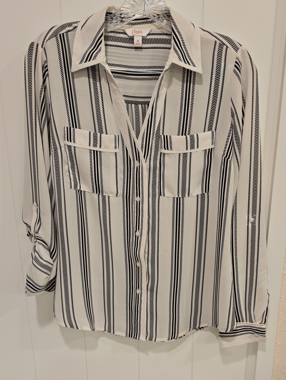 Candie's Black and White Striped Button-Down Shirt